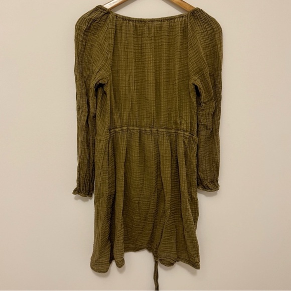 Olive green cotton gauze wrap dress top size XS - Picture 5 of 5